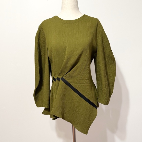 Palmer // Harding | Olive Green Asymmetrical Blouse | Small (4) - Picture 6 of 7